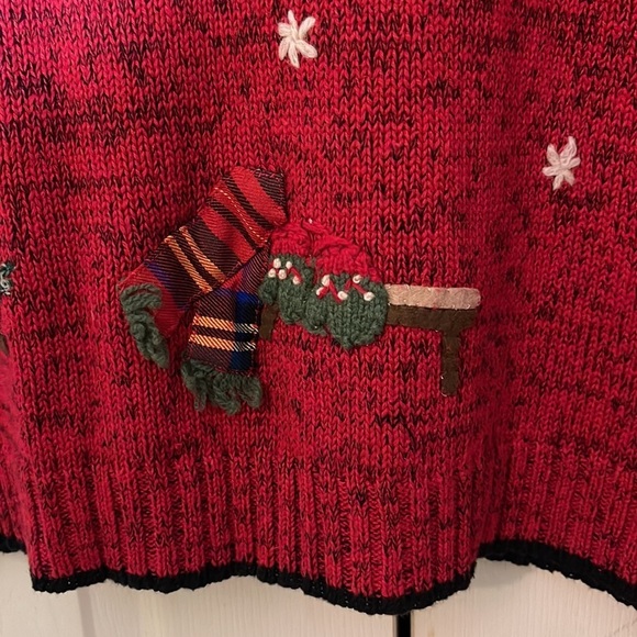 Coldwater Creek Red Knit Ugly Holiday Sweater Cardigan Winter Activities Medium - Picture 15 of 16